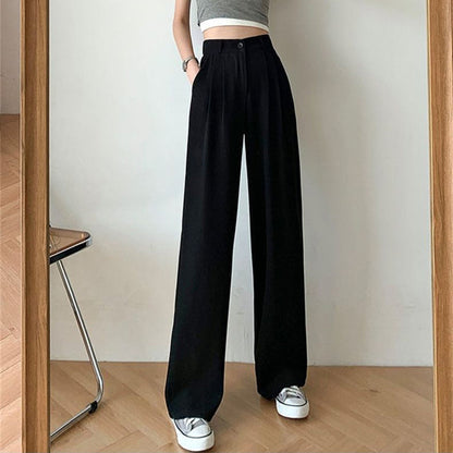 Lucyever printemps été femmes pantalon large taille haute pantalon décontracté femme style coréen solide bureau pantalon droit